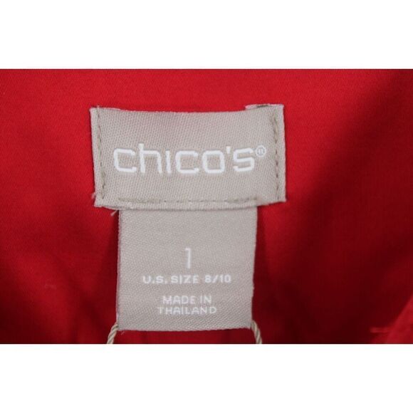 Chicos 1 No Iron S Sateen Tunic Top Button Front Red Stiletto Long Sleeve NEW - Picture 6 of 7